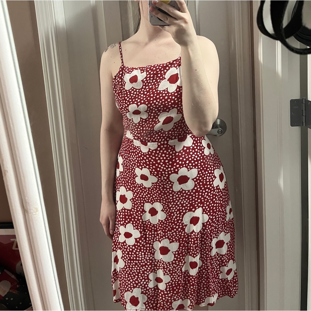 Summer Dress - Red and White floral print - Size M